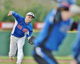 Jeff Lange | The Vindicator  TUE, MAY 17, 2016 - Western Reserve starting pitcher Jeep DiCioccio delivers a pitch to a Lisbon batter in the first inning of Tuesday's DIV district semifinal at Bob Cene Park in Struthers.