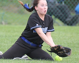 William D Lewis the vindicator  Lakeview's Madison buch(13) grimaces as she misses a fly ball from Poland's Sarah Boccieri during game at Allliance