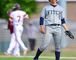 STRUTHERS, OHIO - MAY 18, 2016: Pitcher Jerod Kapturasky #8 of Fitch shows his frustration after walking Jake Burke #7 of Walsh Jesuit in the fourth inning of Wednesday nights game at Cene Park. Walsh Jesuit won 2-1. DAVID DERMER | THE VINDICATOR