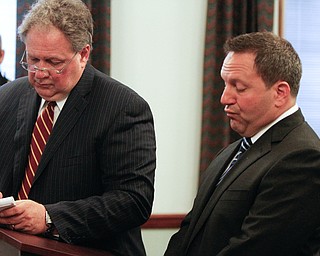   ROBERT K YOSAY | THE VINDICATOR..Atty John Juhasz with Michael Sciortino..Ex-Mahoning County Auditor Michael V. Sciortino will sentenced, likely to probation. He faced 25 felonies. He pled guilty to one felony and one misdemeanor count of unauthorized use of property - computer or telecommunication property - as part of a plea deal.....--30-