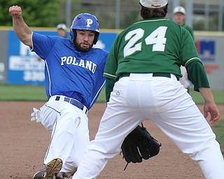 William d Lewis The Vindicator Poalnd's Anthony Calcagni(4) is safe at 3rd while Ursuline's Chris Patton(24) waits for the throw during win over Ursuline at Cene 5-19-16.