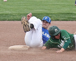 William d Lewis The Vindicator Poalnd's Jared Burkert(6) loss the ball as Ursuline's Vito Petrillo( 22( is safe at 2nd.