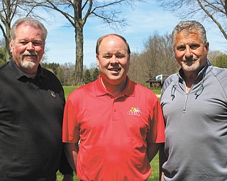 SPECIAL TO THE VINDICATOR
Finalizing plans for the June 6 American Heart Association golf scramble at Youngstown Country Club are, from left, Dr. Michael Burley, event co-chairman; Dana Balash of WFMJ-TV 21; and Joe Valvo, event co-chairman. 