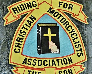 Jeff Lange | The Vindicator  SUN, MAY 22, 2016 - A patch found on the jacket of one of the bikers who attended Sunday's Blessing of the Bikes ceremony at First Baptist Church of Hubbard.