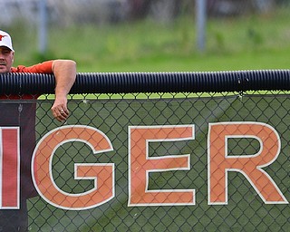 MASSILLON, OHIO - MAY 25, 2016: A softball fan hangs over the wall while watching Champion versus South Range at Massillon Washington High School. DAVID DERMER | THE VINDICATOR