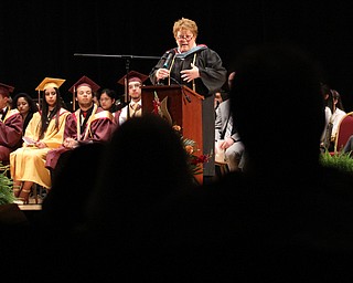 Nikos Frazier | The Youngstown Vindicator..Diana DeVito, Liberty High School class of 1971, spoke to the class of 2016 in Edward W. Powers Auditorium on Thursday, May 26, 2016.