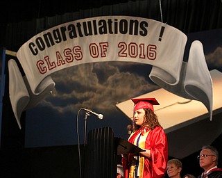  Nikos Frazier | The Youngstown Vindicator..Taylor Acierno, one of two valedictorians, speaks to her classmates and members of the audience on Friday, May 27, 2016.