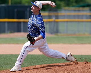 052716 - Western Reserve's Jeep pitches in the first inning of Friday's Division IV regional final against Cuyahoga Heights at The Pipe Yard in Lorain. The Blue Devils fell to the Redskins 6-5. Michael Taylor | The Vindicator