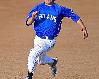 HUDSON, OHIO - MAY27, 2016: Eric White #2 of Poland sprints to third before heading home to score on a double by Pad O'Shaughnessy #21 in the sixth inning of Friday afternoons Division Two Regional Final at the Ballpark at Hudson. Poland won 13-3. DAVID DERMER | THE VINDICATOR