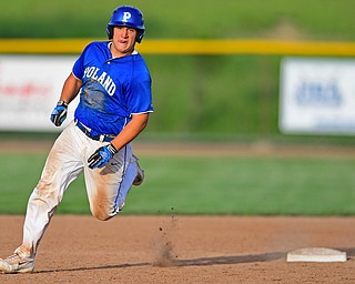 HUDSON, OHIO - MAY 27, 2016: Nick Petrolla #23 of Poland sprints to third base after a Poland hit in the seventh inning of Friday afternoons Division Two Regional Final at the Ballpark at Hudson. Poland won 13-3. DAVID DERMER | THE VINDICATOR