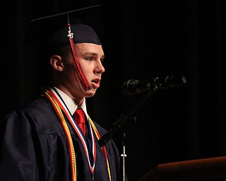 Nikos Frazier | The  Vindicator.Jaret Johnson, valedictorian for Niles McKinley's class of 2016, looks at his classmates in Packard Music Hall on Saturday, May 28, 2016.