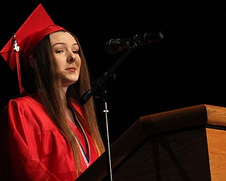 Nikos Frazier | The  Vindicator.Kaylee Scarnati, salutatorian for Niles McKinley's class of 2016, looks at her classmates in Packard Music Hall on Saturday, May 28, 2016.