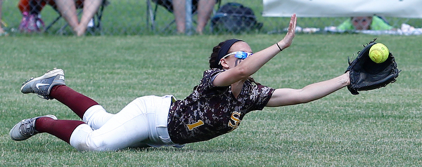 05282016- South Range Raiders' Felecia Gaeta (1) dives in the tenth inning in the Division III regional finals against Northwestern. The South Range Raiders would go on to win 1-0 at Massillon Washington High School. Michael Taylor | The Vindicator.