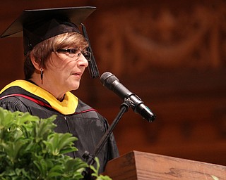 Nikos Frazier | The Vindicator..Diane Mastro Nard, a retired Cardinal Mooney High School teacher, addressed the class of 2016 in Stambaugh Auditorium on Sunday, May 29, 2016.