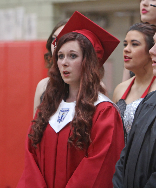 Graduate Kaitlynn Kurdziel sings with the choir during the Struthers High School Commencement on Sunday afternoon.   Dustin Livesay   |   The Vindicator 5/29/16  Struthers High School