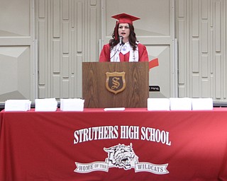 Class Valedictorian, Kaitlin Fuschillo, gives her speech titled "The Journey Ahead of Us" during the Struthers High School Commencement on Sunday afternoon. Dustin Livesay | The Vindicator 5/29/16 Struthers High School