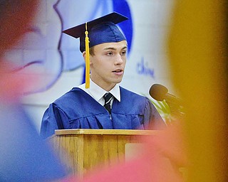 Jeff Lange | The Vindicator SUN, MAY 29, 2016 - Andrew Green, senior class president, delivers a speech to his classmates during Sunday's commencement at Austintown Fitch High School.