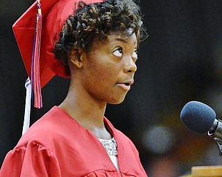 Jeff Lange | The Vindicator SUN, MAY 29, 2016 - MCCTC graduate Precious Mitchell delivers a speech to her peers during Sunday's commencement at Austintown Fitch High School.