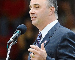 Jeff Lange | The Vindicator SUN, MAY 29, 2016 - Vincent Colacula, superintendent of the Austintown Fitch School District, speeks to students during the commencement in Austintown on Sunday.