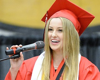 Jeff Lange | The Vindicator SUN, MAY 29, 2016 - Kada Williams smiles as she delivers a speech to her peers during Sunday's commencement at Girard High School.
