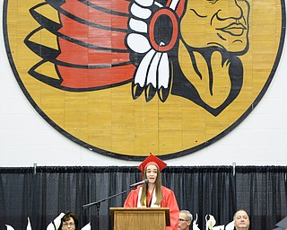 Jeff Lange | The Vindicator SUN, MAY 29, 2016 - Girard Valedictorian Gabriella Cario delivers a speech to her classmates during Sunday's commencement at Girard High School.