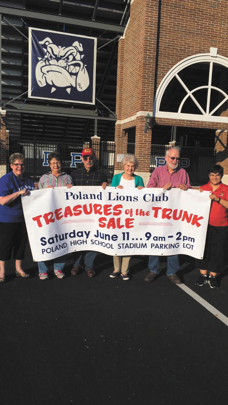 SPECIAL TO THE VINDICATOR: Poland Lions are preparing for a Treasures of the Trunk Sale from 9 a.m. to 2 p.m. June 11 at the high school stadium parking lot. Club members, from left, are Lori Esasky, Monica Maholtz, Paul Young, Sue Perry, Chuck Maholtz and Judy Young. Sales will be from car trunks. Registration is $15. For details call Judy at 330-360-3641 or Lori at 330-506-9611.