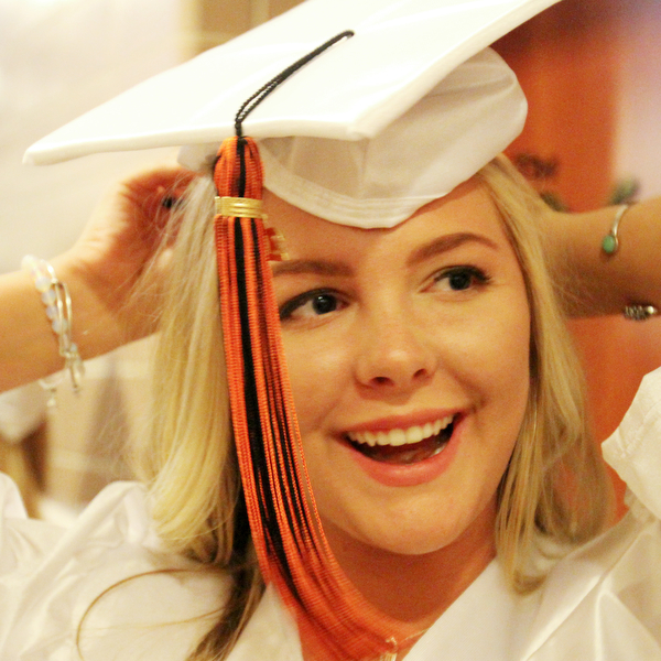 William D. Lewis\The Vindicator.Bailey Wesolowski, a 2016 Howland senior prior to Wednesday June 1 ceremony at Packard Music Hall in Warren.