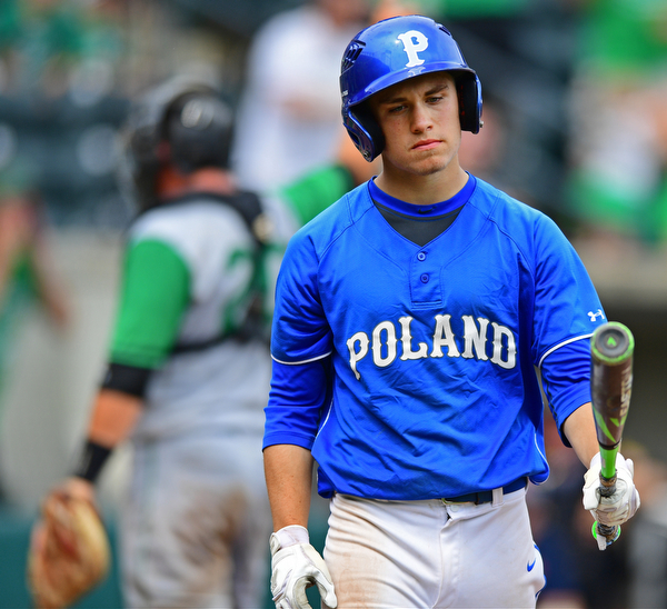 COLUMBUS, OHIO - JUNE 2, 2016: Eric White #2 of Poland walks back to the dugout after striking out in the seventh inning of Thursday afternoons Division Two State Semi-Final game at Huntington Park. Hamilton Badin won 8-3. DAVID DERMER | THE VINDICATOR