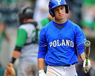 COLUMBUS, OHIO - JUNE 2, 2016: Eric White #2 of Poland walks back to the dugout after striking out in the seventh inning of Thursday afternoons Division Two State Semi-Final game at Huntington Park. Hamilton Badin won 8-3. DAVID DERMER | THE VINDICATOR