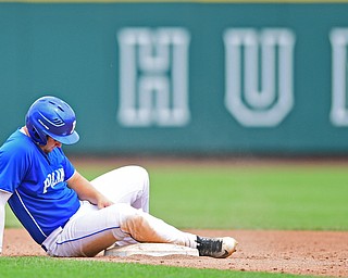 COLUMBUS, OHIO - JUNE 2, 2016: Pad O'Shaughnessy #21 of Poland hangs his head after being tagged out at second base in the seventh inning of Thursday afternoons Division Two State Semi-Final game at Huntington Park. Hamilton Badin won 8-3. DAVID DERMER | THE VINDICATOR