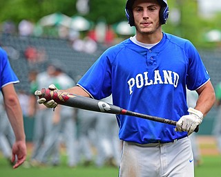 COLUMBUS, OHIO - JUNE 2, 2016: Tony Chairo #20 of Poland shows his frustration after striking out to end the game after the seventh inning of Thursday afternoons Division Two State Semi-Final game at Huntington Park. Hamilton Badin won 8-3. DAVID DERMER | THE VINDICATOR