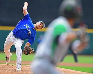 COLUMBUS, OHIO - JUNE 2, 2016: Pitcher Dan Klase #24 of Poland throws a pitch in the first inning of Thursday afternoons Division Two State Semi-Final game at Huntington Park. Hamilton Badin won 8-3. DAVID DERMER | THE VINDICATOR