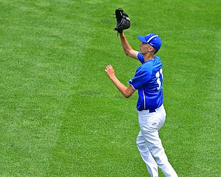 COLUMBUS, OHIO - JUNE 2, 2016: Right Fielder Matt Baker #11 of Poland gets under the fly ball for the out in the fifth inning of Thursday afternoons Division Two State Semi-Final game at Huntington Park. Hamilton Badin won 8-3. DAVID DERMER | THE VINDICATOR