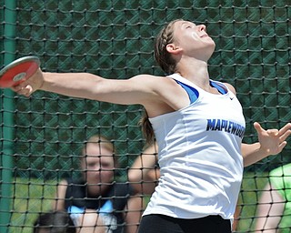 Jeff Lange | The Vindicator  FRI, JUN 3, 2016 - Maplewood's Makayla Pop competes in the girls discus event during Friday's OHSAA State Track and Field tournament in Columbus. Pop placed fifth with a throw of 137 feet 10 inches.
