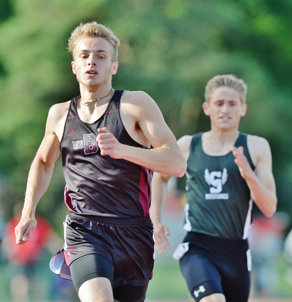 Jeff Lange | The Vindicator  FRI, JUN 3, 2016 - Boardman's Brendon Lucas sprints to the finish in the boys 400 meter dash event during Friday's OHSAA State Track and Field tournament at Jesse Owens Memorial Stadium in Columbus. Lucas qualified for finals with a time of 48.74 seconds.