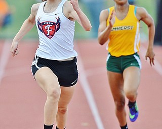 Jeff Lange | The Vindicator  FRI, JUN 3, 2016 - Austintown Fitch's Lauren Dolak (left) grits her teeth as she sprints to the finish in the girls 200 meter running event during the OHSAA State Track and Field tournament in Columbus on Friday.