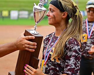 AKRON, OHIO - JUNE 4, 2016: Morgan Caopur #20 of South Range smiles while being handed the Division 3 State Runner-Up trophy after being defeated in Saturday afternoons Division 3 State Title game at Firestone Stadium. Wheelersburg won 8-3. DAVID DERMER | THE VINDICATOR