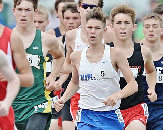 Jeff Lange | The Vindicator SAT, JUN 4, 2016 - Maplewood's Tristan Dahmen (center) competes in the boys 3,200 meter run during Saturday's OHSAA State Track and Field tournament in Columbus.