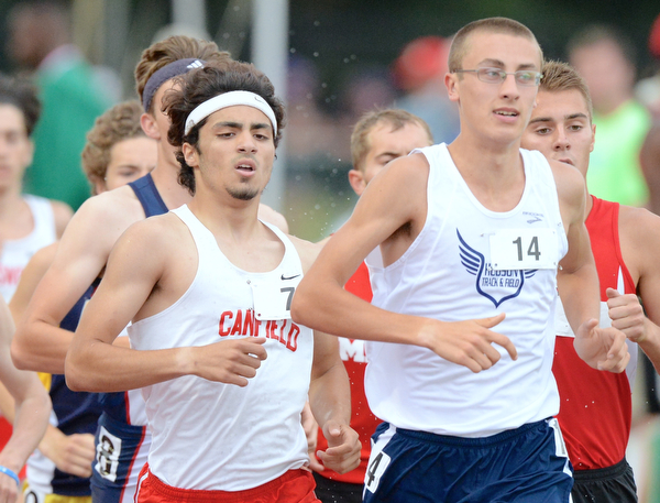 Jeff Lange | The Vindicator  SAT, JUN 4, 2016 - Canfield's Chase Kern (left) competes in the boys 1,600 meter run during Saturday's OHSAA State Track and Field tournament in Columbus.