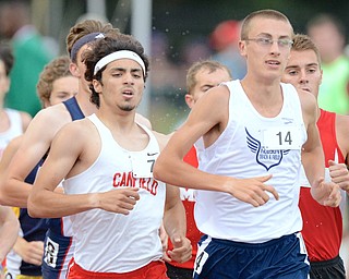 Jeff Lange | The Vindicator SAT, JUN 4, 2016 - Canfield's Chase Kern (left) competes in the boys 1,600 meter run during Saturday's OHSAA State Track and Field tournament in Columbus.