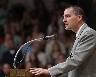 Nikos Frazier | The Vindicator..Judge Robert Rusu delivers the commencement address to the Canfield High School class of 2016.
