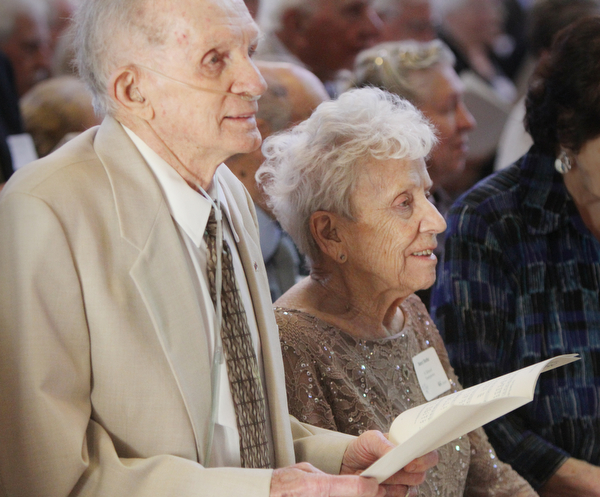 William D. Lewis\The Vindicator.John and Nancy Burke, of St Edward Parish Youngstown who have been married 66 years,  during Wedding Anniversary Mass Sunday June 5, 2016 at St. Columba Cathedral in Youngstown.