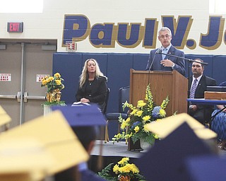 YSU president Jim Tressel speaks to the class of 2016 during the Lowellville High School commencement on Sunday afternoon.   Dustin Livesay  |  The Vindicator  6/5/16  Lowellville High School.