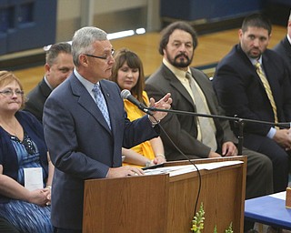 YSU president Jim Tressel speaks to the class of 2016 during the Lowellville High School commencement on Sunday afternoon.   Dustin Livesay  |  The Vindicator  6/5/16  Lowellville High School.