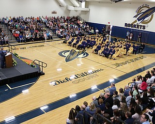 YSU president Jim Tressel speaks to the class of 2016 during the Lowellville High School commencement on Sunday afternoon.   Dustin Livesay  |  The Vindicator  6/5/16  Lowellville High School.