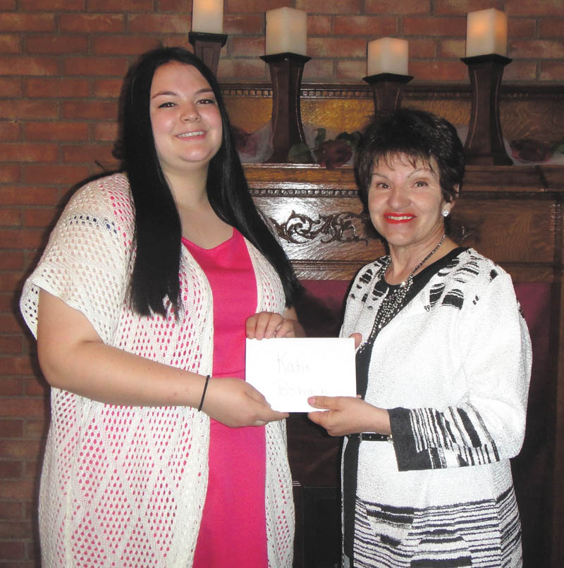 SPECIAL TO THE VINDICATOR
Katie Bohach, left, recently received a scholarship from Roselyn Gadd on behalf of Girard Junior Women. Scholarships are made possible through fundraisers that also support Emmanuel Center, Girard Robotics, field trips and other needs in the community. New members are welcome, and membership is open to the public. The club meets from September through May at various restaurants in the area. To join, contact any member or leave a message on Facebook on the page for Girard Junior Women.