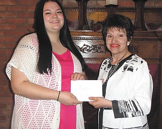 SPECIAL TO THE VINDICATOR
Katie Bohach, left, recently received a scholarship from Roselyn Gadd on behalf of Girard Junior Women. Scholarships are made possible through fundraisers that also support Emmanuel Center, Girard Robotics, field trips and other needs in the community. New members are welcome, and membership is open to the public. The club meets from September through May at various restaurants in the area. To join, contact any member or leave a message on Facebook on the page for Girard Junior Women.