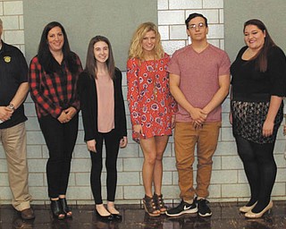 SPECIAL TO THE VINDICATOR
Struthers Rotary and Rotary Community Corp. have announced the Service Above Self scholarship winners for 2016. From left, are Tom Baringer, scholarship chairman; Catherine Miller, Rotary Community Corp. president; Carly Szenburn, Community Corp. scholarship; Makenzie Stewart, Rotary scholarship recipient; Nick Mozingo, Comstock scholarship; and Jenna Cummins and Katelyn Mitcheltree, Rotary scholarships. Stefanie Hill also received a Rotary scholarship. Rotary scholarships are based on community service and are funded by the club’s annual pancake breakfast in November. The Rotary Community Corp. scholarship is awarded in honor of Struthers residents Donna Marciano and Frank Marr. The Comstock scholarship is given in honor of William Comstock, a former Rotarian, Struthers teacher and member of its Board of Education, and is funded by rotary and the Comstock family. Since 1985, the Rotary has awarded $90,000 in scholarships to 150 students.