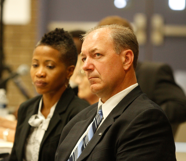        ROBERT K. YOSAY  | THE VINDICATOR..Brian Benyo and .Krish Mohip, a Chicago schools administrator, is the first Ytown schools CEO. - -30-......