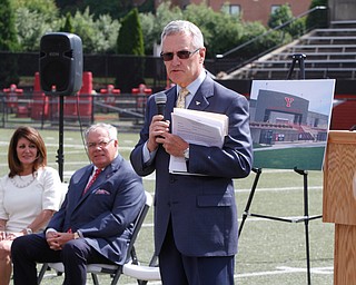        ROBERT K. YOSAY  | THE VINDICATOR.. President Jim Tressel.. ..Don Constantini gives 1 million for the construction of a multimedia center on the East Side of YSU Stambaugh Stadium... - -30-......